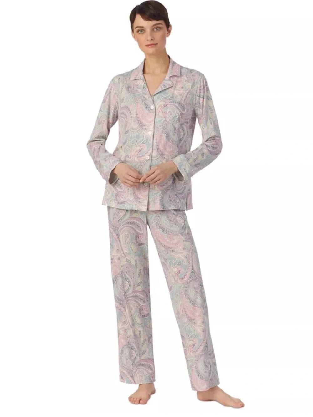 Lauren Ralph Lauren Paisley Pastel 2 Piece Pajama Set Large cotton viscose